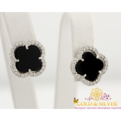 Срібні сережки в стилі Van Cleef & Arpels пусети 20354ч
